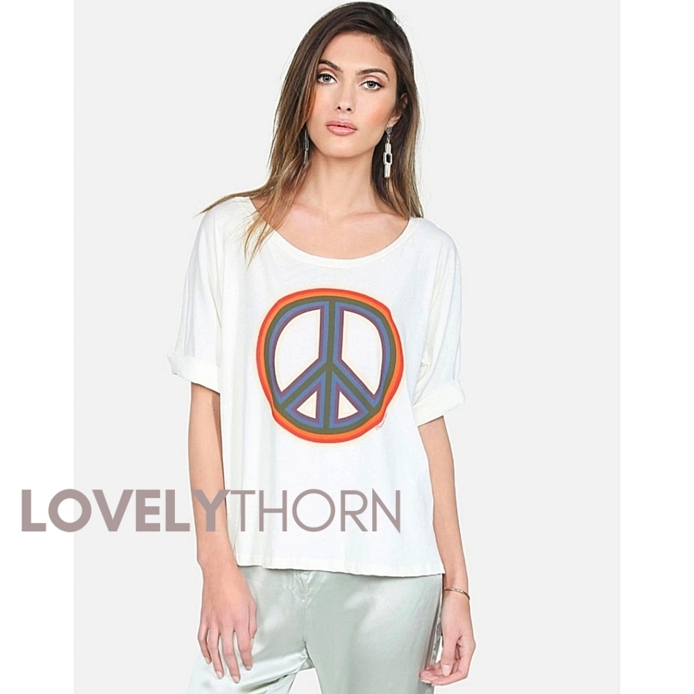 LAUREN MOSHI // ltd ed barbie rainbow peace print soft crop vintage feel top - Picture 9 of 12